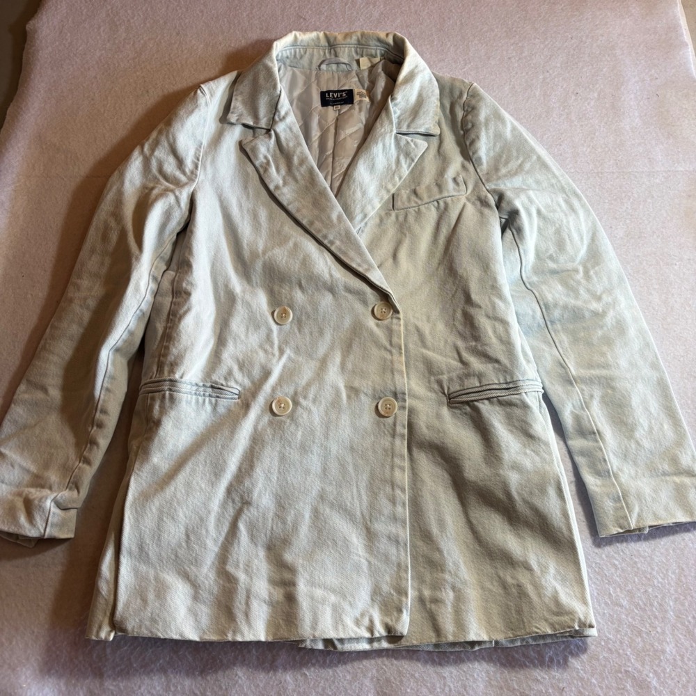 Levis Made Crafted Women XS‎ Light Wash Denim Double Breasted Blazer Jacket